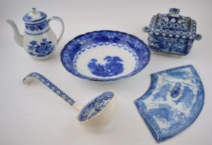 A group of 19th century blue and white transfer-printed pieces, c. 1810-80. To include a Willow