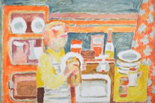 Vincent Bennett (Plymouth 1910-1993), oil on canvas panel, 'Washing Up'. 45.7 cm x 60.9 cm. ARR
