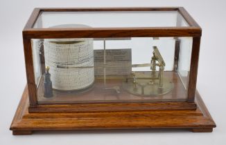 Early to mid 20th century barograph / stormograph in glazed oak case with lift-off lid, Short &