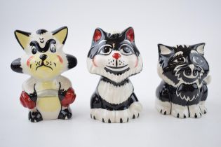 A trio of Lorna Bailey cats to include a thug-like cat with a steel bar and 2 others (3). In good