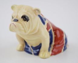 Royal Doulton British Bulldog with Union Jack flag, 6.5cm tall, Rd No. 645658 (restored). Displays