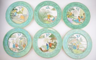 A collection of 6 Royal Doulton seriesware plates, Chinoiserie, with oriental scenes and decoration,