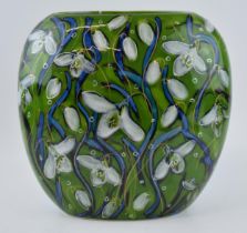 Anita Harris Art Pottery large purse vase, decorated with Snowdrops, 29.5cm tall, signed by Anita.