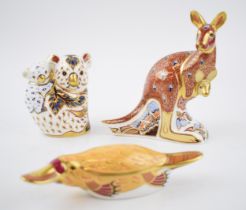Three Royal Crown Derby paperweights that make up The Australian Collection, Kangaroo and Joey, 15cm