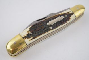 Bone-handled Stockman's pocket knife by George Wostenholm I XL, Sheffield England. Triple blade,