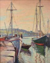 Emile Albert Gruppe 1896-1978 (American): an oil on board of a harbour scene, signed bottom left,