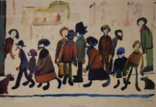 Laurence Stephen Lowry (L S Lowry), RA (British 1887-1976) 'People Standing About' coloured print,