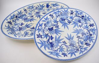 A pair of early 19th century blue and white transfer-printed Wedgwood Peony pattern oval platters,