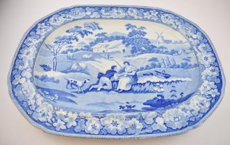 An early 19th century blue and white transfer-printed Stevenson Pastoral Courtship pattern large
