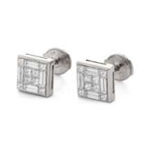 Diamond and 18ct white gold hallmarked designer high quality earrings containing a total of 8