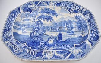 An early 19th century blue and white transfer-printed Chetham & Robinson Parkland Scenery pattern