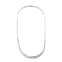 18ct white gold and Diamond necklet, set 60 x 2mm square, square cut diamonds, carat weight