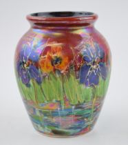 Anita Harris Art Pottery Prestige vase, decorated with the Dragonfly Lustre design, 13.5cm tall,