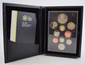 Royal Mint The 2012 United Kingdom Proof Coin Set, boxed with certificate, in cardboard sleeve.