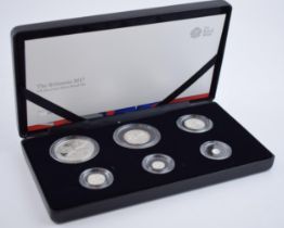 Royal Mint 2017 Britannia silver proof six coin set, boxed with certificate, in cardboard sleeve.