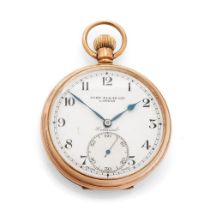 9ct gold cased open face top wind pocket watch, John Elkan Ltd London, 'Colonial', in working order,