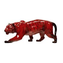 Royal Doulton large flambe figure of a stalking tiger, 35cm long. In good condition with no