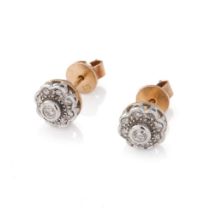 Diamond and 9ct yellow gold daisy head earrings with white gold face and setting, containing a total