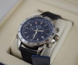 Boxed Christophe Duchamp Velocite VI gents chronograph wristwatch, on structured rubber strap, 43mm,