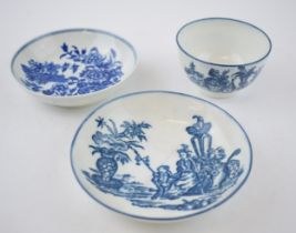 A late 18th century blue and white transfer-printed porcelain Caughley Bell Toy pattern saucer, a