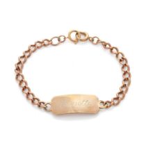 9ct gold ID bracelet with engraving to front and reverse, 22cm long, 15.8 grams.