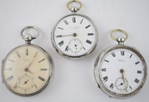 A collection of 3 antique hallmarked silver pocket watches. Of note examples by Waltham and