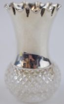 Silver and glass posy vase, London 1895, J Grinsell & Sons, 8cm tall. Good condition, some nibbles.