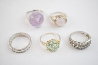 A collection of silver dress rings with gemstones, 25.4 grams (5).