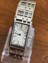 A ladies Burbury's fashion watch with Swiss quartz movement. Mother of pearl effect rectangular dial
