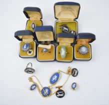 A collection of Wedgwood Jewellery to include 6 silver Jasperware rings, a pair of silver mounted