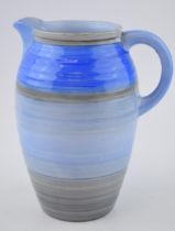 Shelley Art Deco blue banded Harmony jug, printed factory backstamp, 20.5cm tall. In good