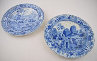 An early 19th century blue and white transfer-printed Spode Indian Sporting series plate together