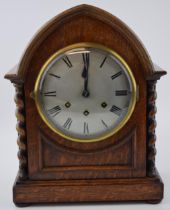 An early 20th century wooden cased Westminster chiming bracket / mantel clock, by Gustav Becker,