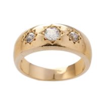 18ct gold large & heavy 3 diamond gypsy set ring, weight 14g. Total diamond weight 0.75ct approx. (