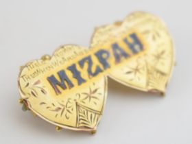 9ct gold MIZPAH brooch with steel pin, 1.7 grams.