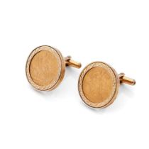 Pair of HALF sovereign gold cufflinks, coins, both dated 1900, loose mounted in 9ct gold