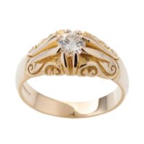 18ct gold hallmarked singles diamond set ring, stone measures 0.75ct approx. Weight 11.7g, ring size