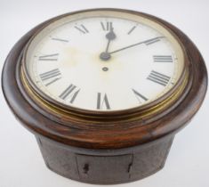 Early 20th century circular wall clock, painted dial with Roman numerals, fusee movement, with