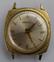 Bulova Accutron gentleman's electric wristwatch. Gold tone outer case. Silvertone face, applied
