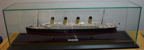 Hand made model of the White Star Line passenger liner Titanic. Detailed scale model housed in a