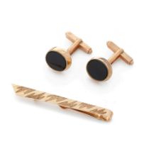 A 9ct gold tie pin with engraved decoration together with a 9ct gold pair of cufflinks set with