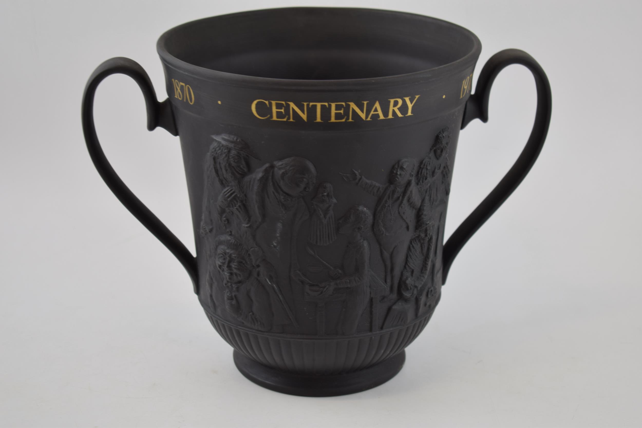 Royal Doulton Limited Edition Black Basalt 'Charles Dickens' loving cup, 21cm tall, with - Image 2 of 3