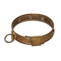 An antique brass dog collar with steel hoop for attaching lead. Diameter 33cm. In good original