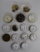 12 antique pocket watch movements and parts to include clicks and pinions. (12) All in original