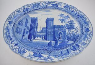 An early 19th century blue and white transfer-printed Spode Caramanian series large well and tree