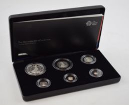 Royal Mint 2014 Britannia silver proof six coin set, boxed with certificate, in cardboard sleeve.