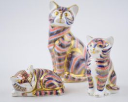 A Royal Crown Derby Cat paperweight, decorated in the Imari palate, together with a Sitting Kitten