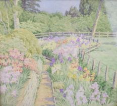 Watercolour by Frances Drummond, Kent garden scene. c1930s. Including frame 38cm x 34.5cm. In good