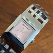 A ladies Burbury's fashion watch with Swiss quartz movement. Pink square dial with applied baton