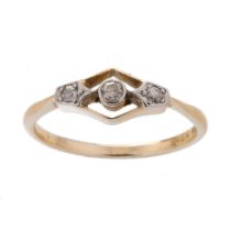 18ct gold and platinum diamond ring, in an Art Deco style, 2.3 grams, size N.